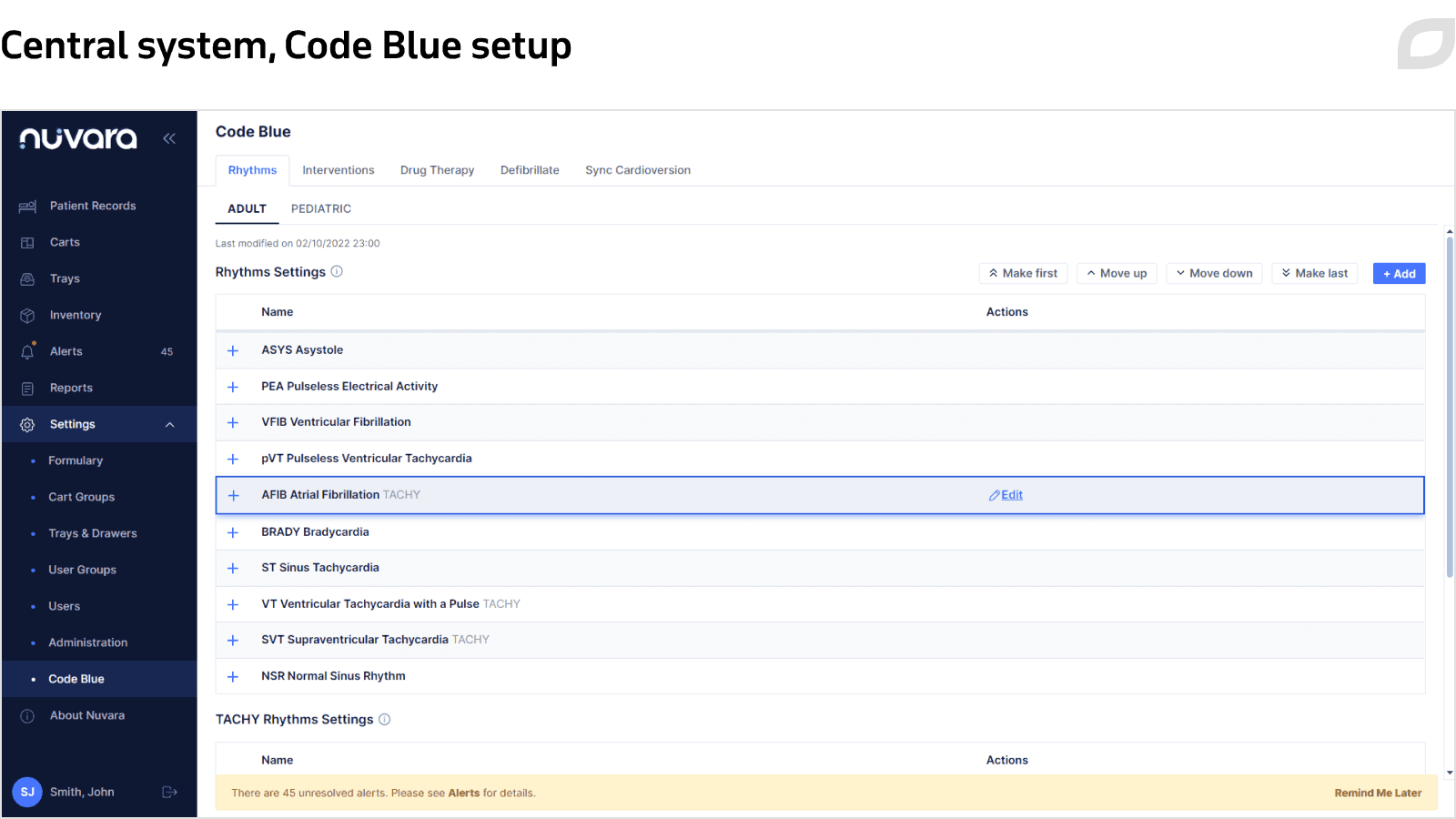 Central system, Code Blue setup