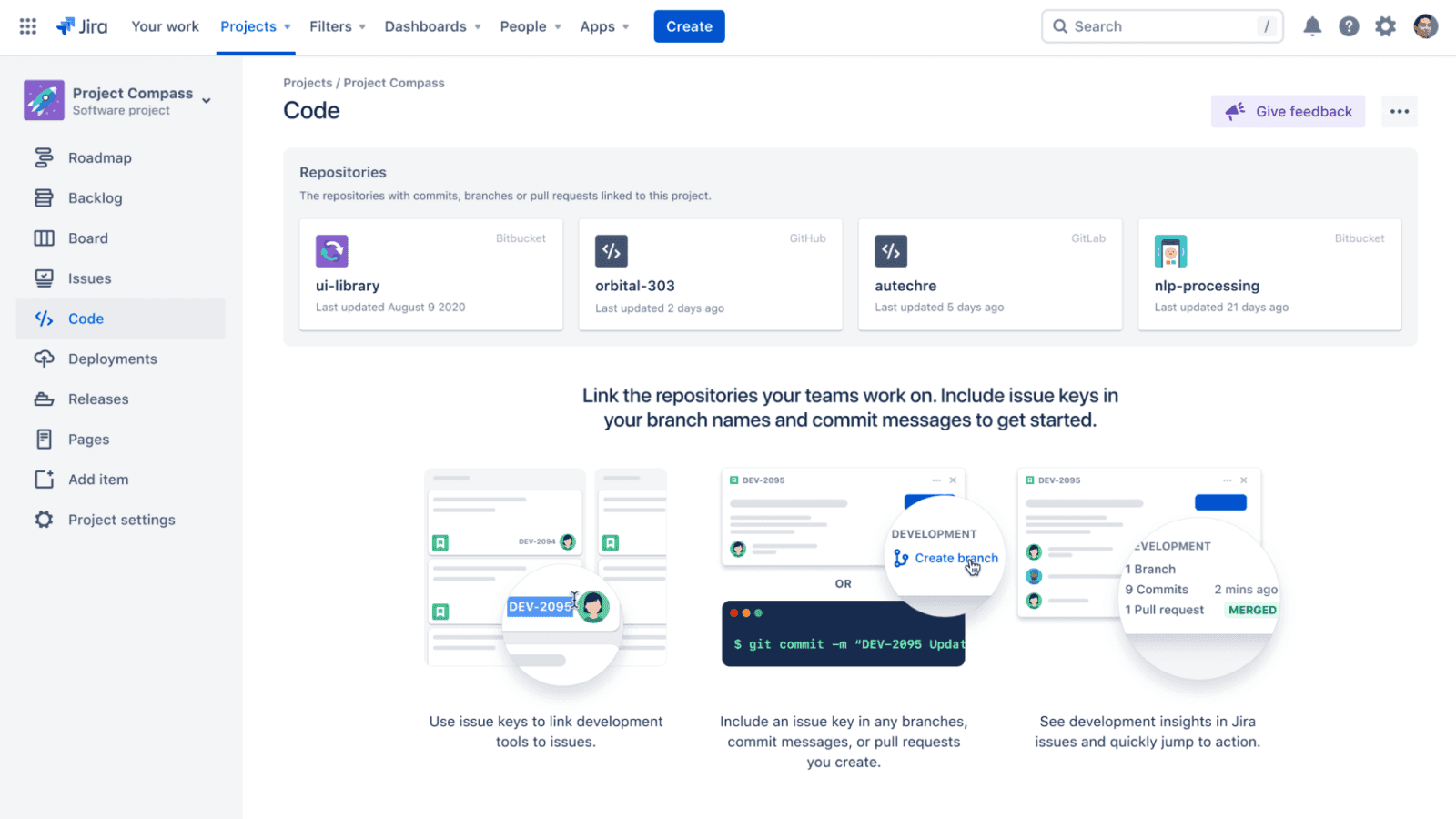 Code- und Bereitstellungsstatus in Jira